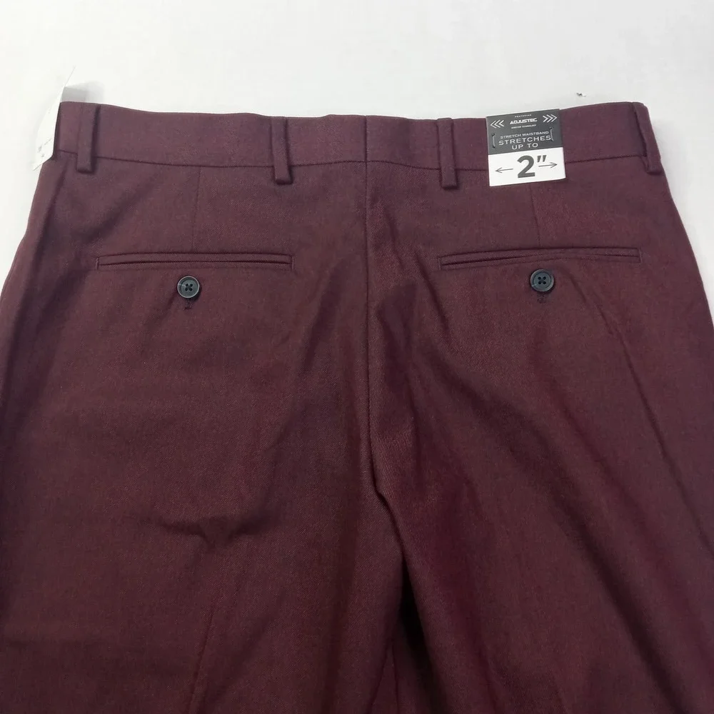 JF J Ferrar Men's Ultra Comfort Slim Flat Front Dress Pants Size 32x29 Burgundy